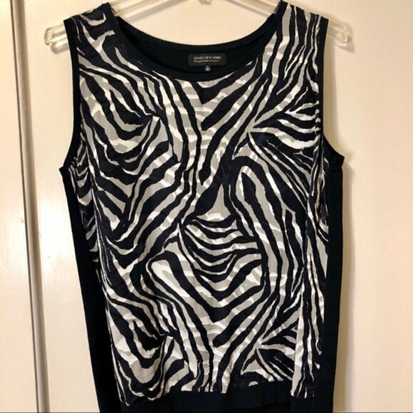 Jones NY Blouse Navy White Animal Zebra Print Scoop Neck SleevelessTop size 1X - Picture 6 of 12